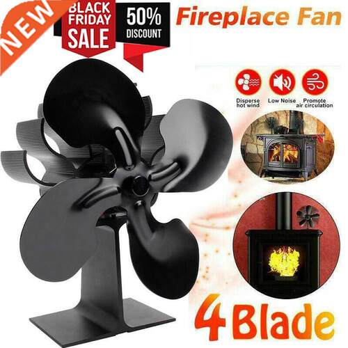 Black, Upgrade 4-Blade Heat Powered Fan for Wood Burning Sto