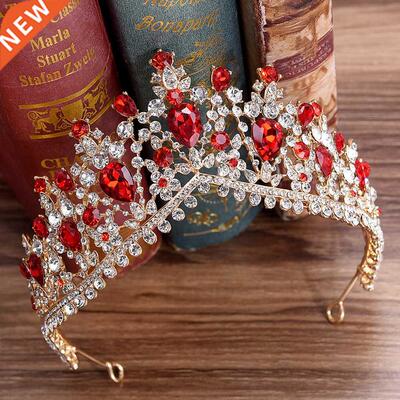 Newest Design European Red Crystal Crown Headwear Bridal Wed