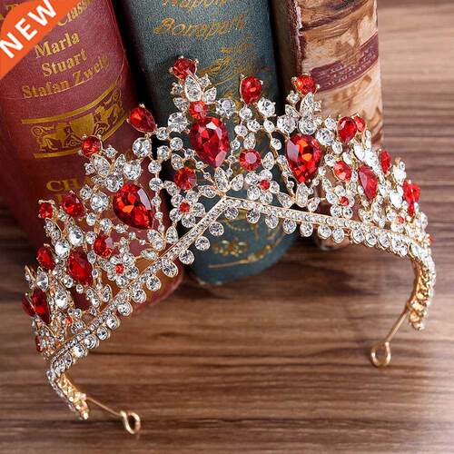 Newest Design European Red Crystal Crown Headwear Bridal Wed