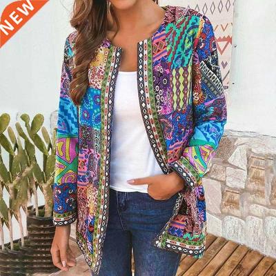 6XL Jacket Coat Women Fashion Autumn Winter Ethnic Floral Pr