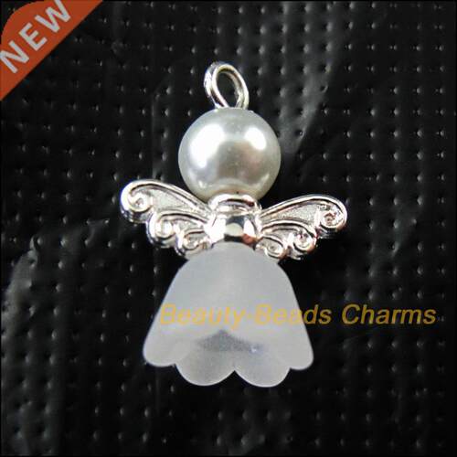 New 25Pcs Silver Plated White Dancing Angel Wings Charms Pen