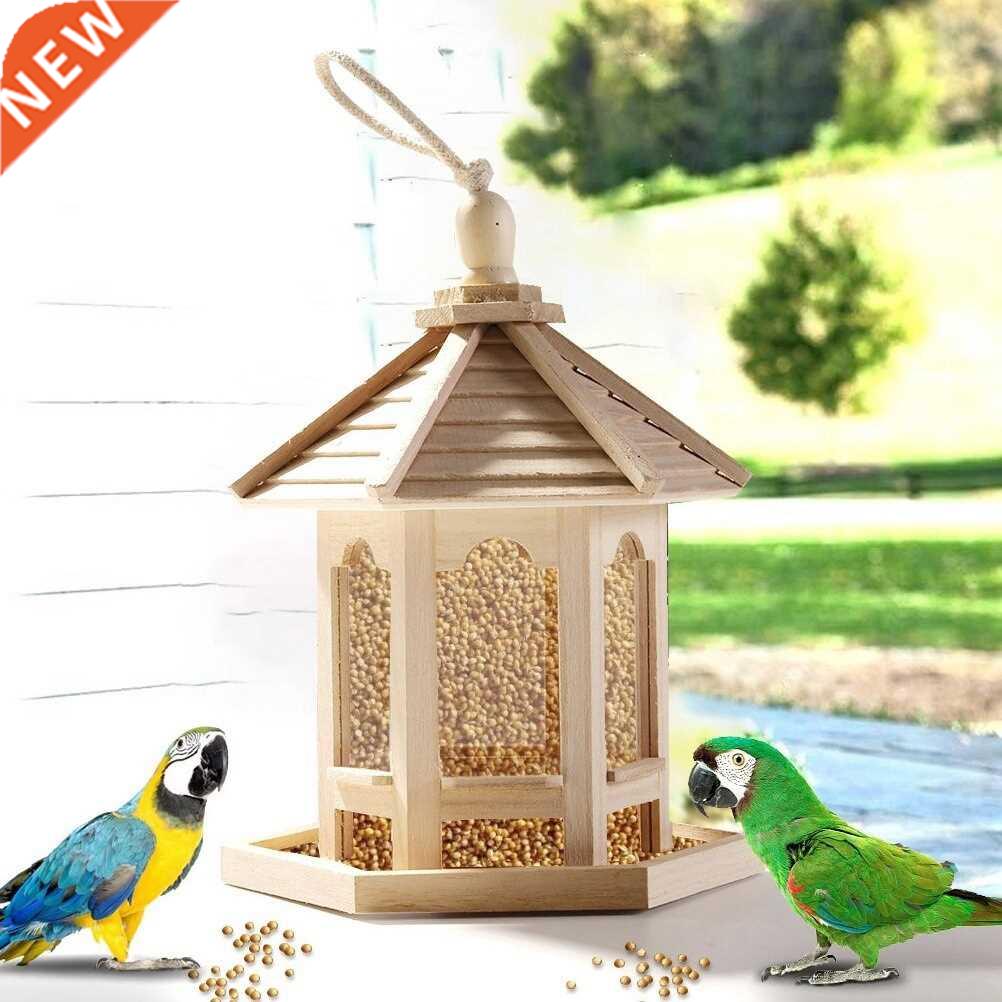 Wooden House Bird Feeder Hanging Feeding Station Hollow Bird
