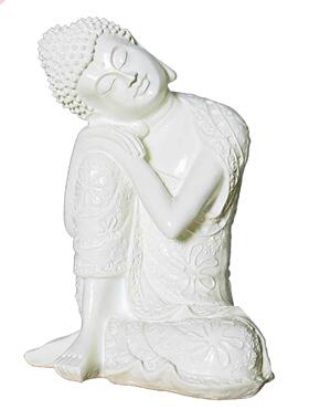 White 23cm Resin Sleeping Buddha Statue Sitting Resting