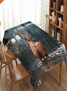 3d Elk Deer Tablecloth Deer Pattern Dustproof Washable