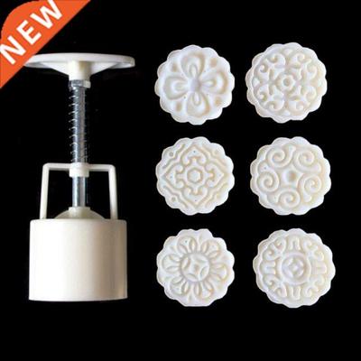 6pcs 3D Flowers Stamps Moon Cake Decor Mould Barrel Round Mo