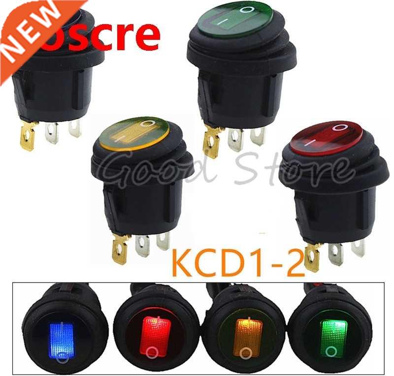 1pcs On-Off KCD1-2 3Pin 12V 220V Green Red Blue Yellow Round