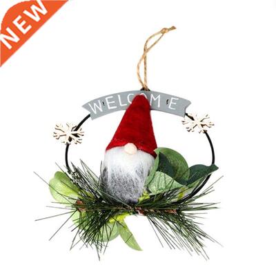 Christmas Wreath Gnome Doll Garland Wrought Iron Front Door