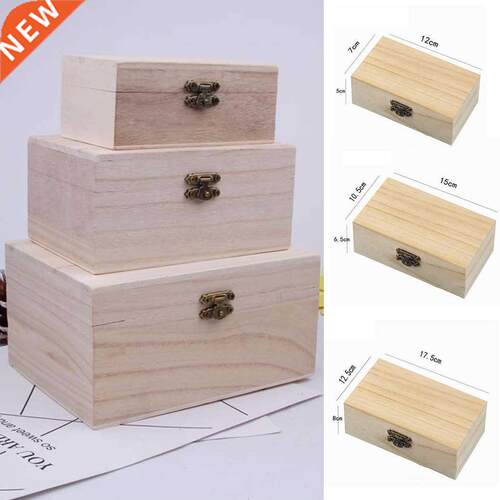 S/M/L Wooden Storage Box Plain Wood With Lid Multifunction S