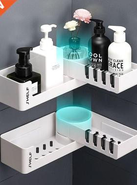 Bathroom Corner Shower Shelf Rack With 4 Hook Wall Mounted
