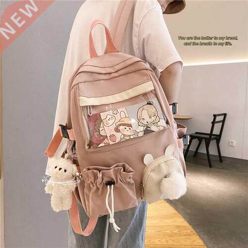2021 Pink Female Backpack d Cartoon Bunny Anime School Bag