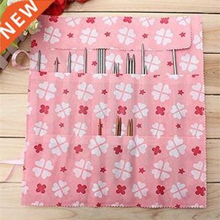 Knitting Bag Pink Crochet Hook Holder Case Flower Fabric