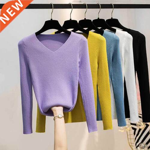 Autumn and Winter V-neck Knitted Long-Sleeved sweater Slim T