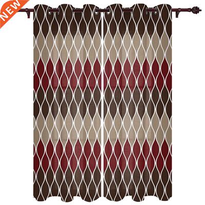 Geometric Brown Red Medieval Print Window Curtains Kitchen