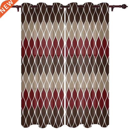 Geometric Brown Red Medieval Print Window Curtains Kitchen