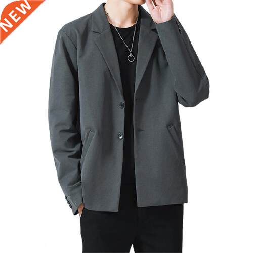 Men Blazer retro style Single-breasted Solid Color long brea