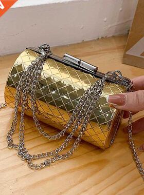 Cylinder Metallic Gold Silver Evening Clutch Bag Women Bags