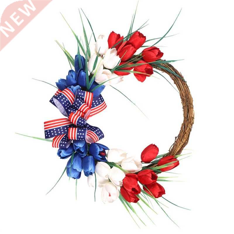 American Patriotic Tulip Wreath July 4Th Independence Day Wr