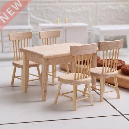 1Set Miniature Wooden Dining Chair Table Furniture Set For