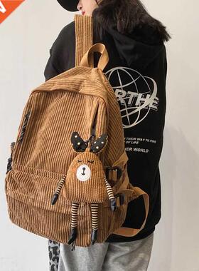 Fashion Women Corduroy Backpack Pure Color Stripe Harajuku S