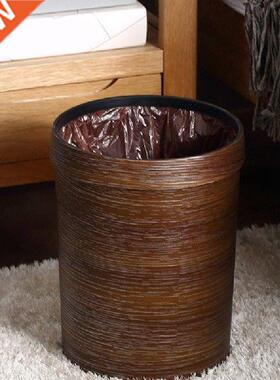 Wooden Round Trash Can Garbage Bin waste refuse Rubbish