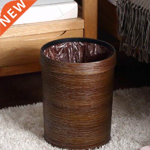 Wooden Round Trash Can Garbage Bin waste refuse Rubbish