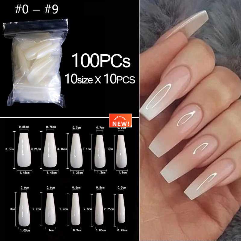 500/100pcs False Coffin Nails Ballerina Fake Nails Flat Shap
