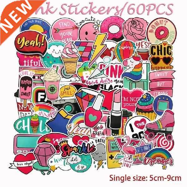 60pcs/pack PVC Waterproof Cute Pnk Grls Fun Stcker Toys