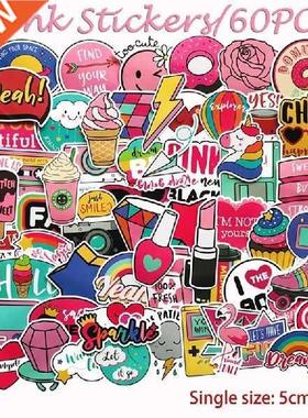 60pcs/pack PVC Waterproof Cute Pnk Grls Fun Stcker Toys