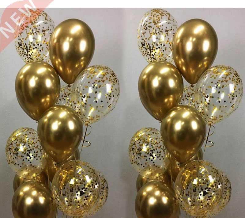 15pcs Metal Chrome Gold Silver Balloons Confetti Set Rose Go