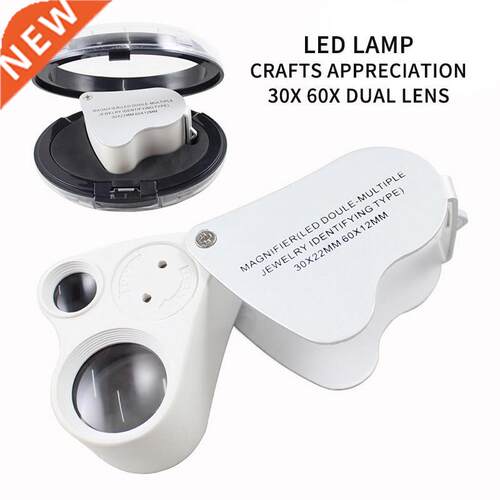 2 X LED Light Illuminated Magnifying 30X 60X Glass Dual Len