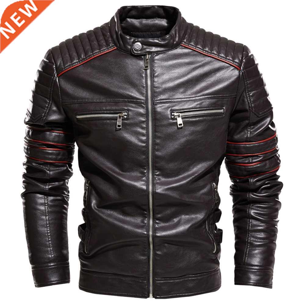 Men Jacket Coffee Leather Jacket Men Motorcycle Jacket Fashi