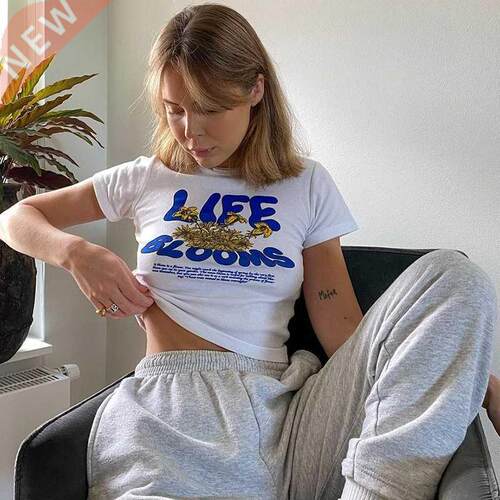 Woman clothes Retro white short letter print short-sleeved T
