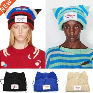 2022 Winter Skullies Cute Women fox Hat Crochet Knitted Hat