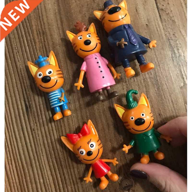 5pcs/lot Full set Three happy kitten pvc figure Russian cart