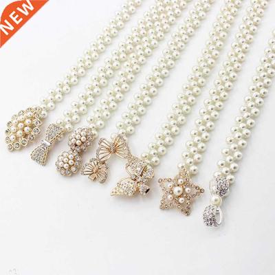 Elegant Women Pearl Belt Waist Elastic Buckle Chain Belts Dr