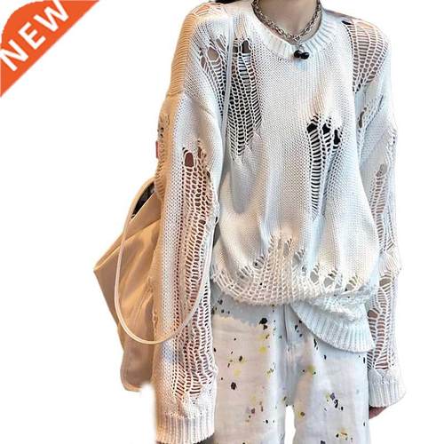 Women Sweater Ripped Gothic Punk Knitted Sweaters Jumper Loo