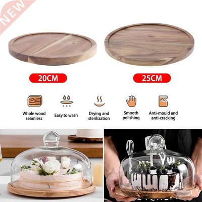 Wooden Round Serving Tray Wood Plate Tea Food Dishe Drink