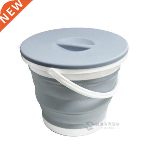 5L Folding Fishing Bucket with Lid Collapsible Silicone Plas