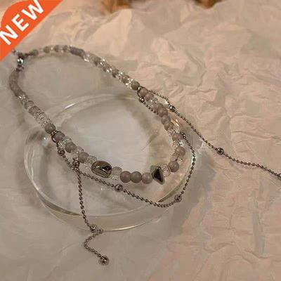 2021 Kpop Goth Double Layer Pearl Silver Color Metal Clavicl