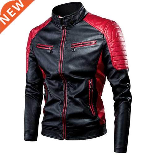 2021 men's car splicing leather jacket fashion motorcycle ja