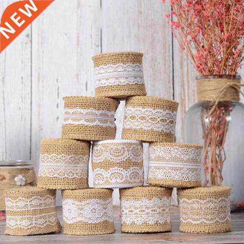 2M 5cm Natural Jute Burlap Ribbon Rustic Vintage Wedding Dec