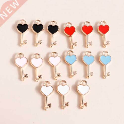 10pcs 7*16mm Enamel Key Hearts Charms for diy Original Jewel