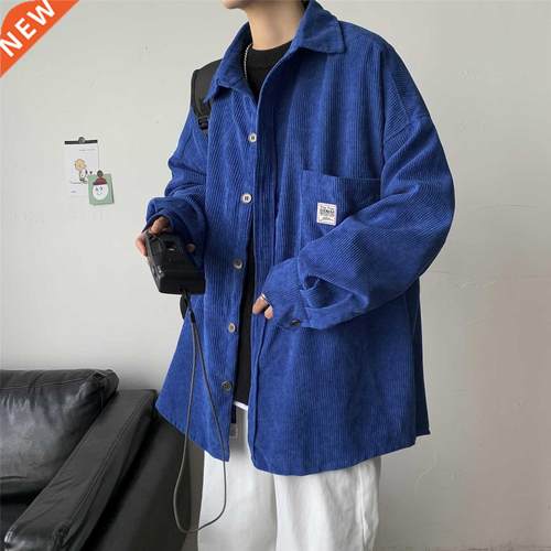 Corduroy Men Shirts For Men Clothing Harajuku Black Shirt Ko