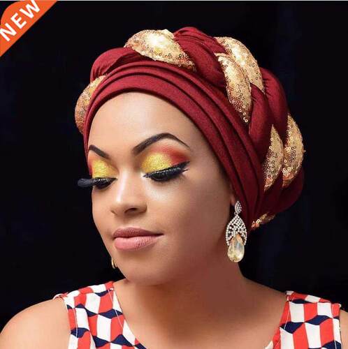 African Auto Gele Headtie Fashion Sequins Braids Women&#
