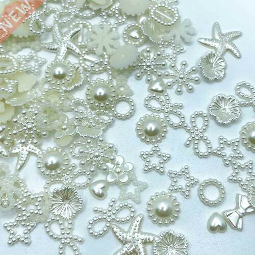100pcs Beige ABS Resin Half Round flower Bow Alien Pearls