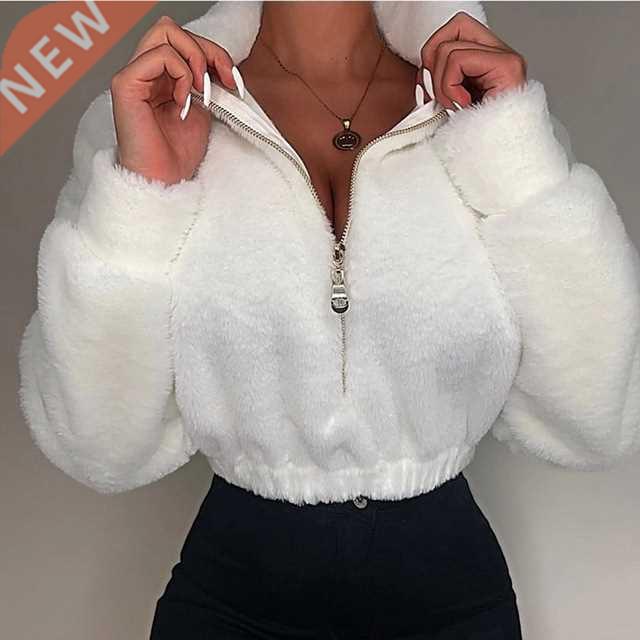 Women Casual Loose Winter Crop Tops Pullover Sweatshirt