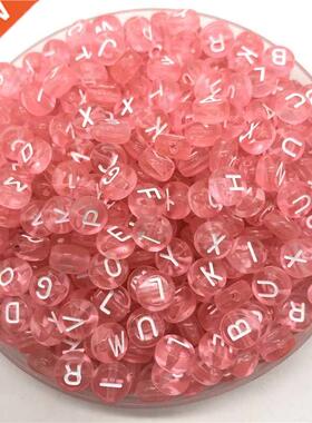 100pcs 7mm Letter Beads Pink Mix Oval Shape 26 Alphabet Char