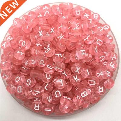 100pcs 7mm Letter Beads Pink Mix Oval Shape 26 Alphabet Char