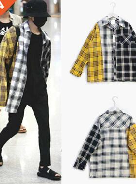 New Kpop Bangtan Boy SUGA Same Unisex Fashion Plaid Blouse S