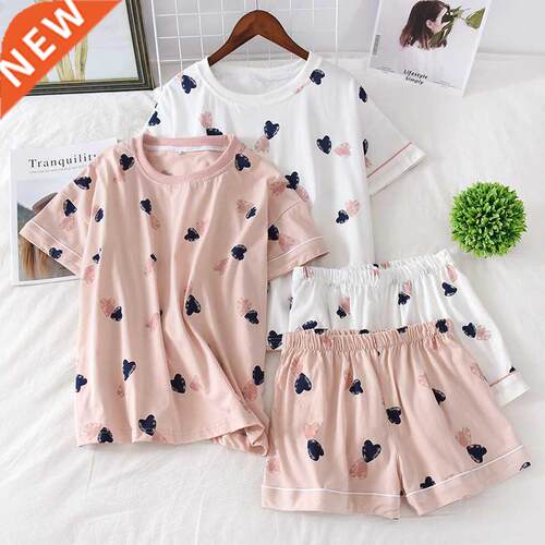 QWEEK Women's Pajamas Cotton Sleepwear Suit Home Clothes Hea